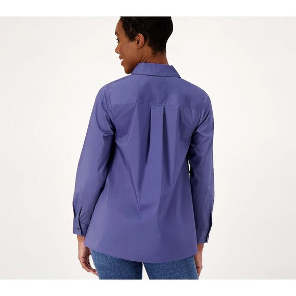 Denim & Co. Stone Khaki Coolmax Curved Hem Shirt with Button Detail Size M - Picture 2 of 6